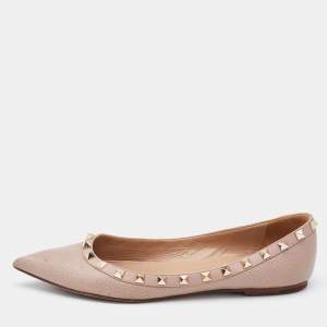 Pre Owned Valentino Pink Leather Rockstud Ballet Flats Size 38.5