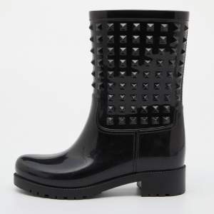 Valentino Black Rubber Rockstud Rain Boots Size 37