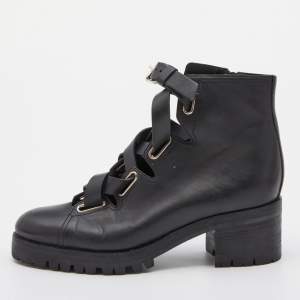 Pre Owned Valentino Black Leather Ankle Boots Size 38