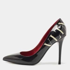 Pre Owned Valentino Black Patent Leather VLTN Pumps Size 38
