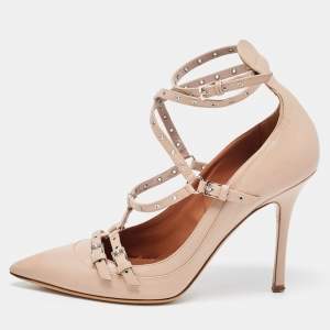 Pre Owned Valentino Beige Leather Love Latch Pumps Size 38