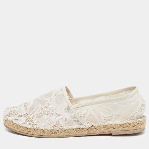 Pre Owned Valentino Cream Lace and Leather Espadrille Flats Size 39