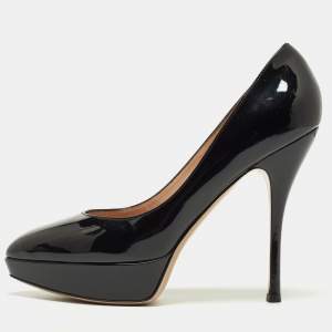 Pre Owned Valentino Black Patent Leather Platform Pumps Size 40