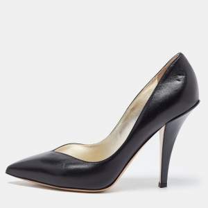Pre Owned Valentino Black Leather Pointed Toe Pumps Size 37.5