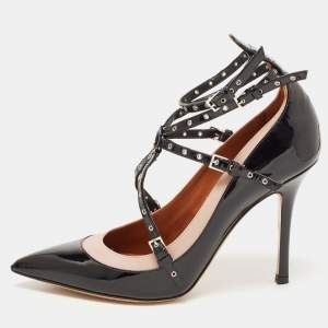 Pre Owned Valentino Black/Dusty Pink Patent and Leather Love Latch Pumps Size 38