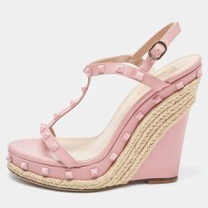 Valentino Pink Leather Rockstud  Wedge Sandals Size 40