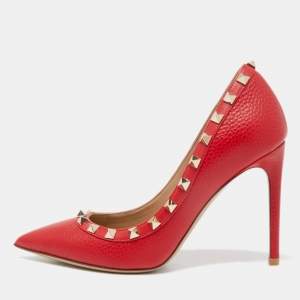 Pre Owned Valentino Red Leather Rockstud Pumps Size 36