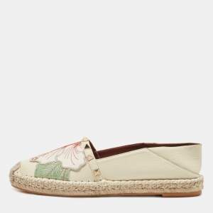 Pre Owned Valentino White Embroidered Leather Ballet Flats Size 38