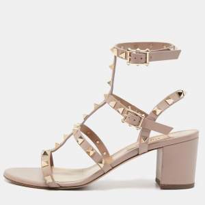 Valentino Dusty Pink Leather Rockstud Ankle Strap Sandals Size 37.5