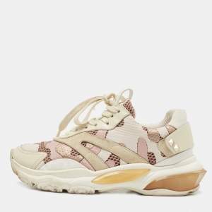 Pre Owned Valentino Multicolor Mesh and Leather Camouflage Bounce Trainer Sneakers Size 37.5