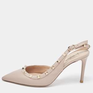Pre Owned Valentino Dusty Pink Leather Rockstud Slingback Pumps Size 37