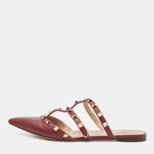 Pre Owned Valentino Burgundy Leather Rockstud Mules Size 40