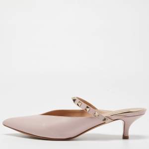 Pre Owned Valentino Pink Leather Rockstud Mules Size 40