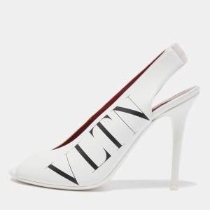 مملوكة مسبقًا Valentino White Leather Slingback Open Toe Sandals Size 38.5