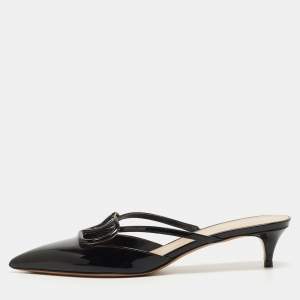 Pre Owned Valentino Black Patent Vlogo Mules Size 37