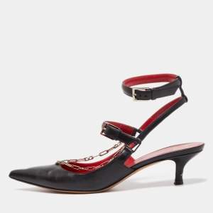 Pre Owned Valentino Black Leather Ankle Strap Pumps Size 38