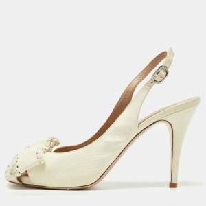 Valentino Beige Leather Bow Platform Slingback Sandals Size 40