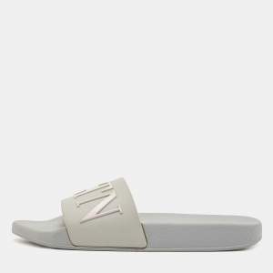 Pre Owned Valentino Grey/Pink Rubber VLTN Flat Slides Size 40