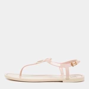 Pre Owned Valentino Pink Rubber Escape V logo Slingback Flat Sandals Size 38