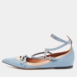 Pre Owned Valentino Blue/Beige Leather Love Latch Ballet Flats Size 39