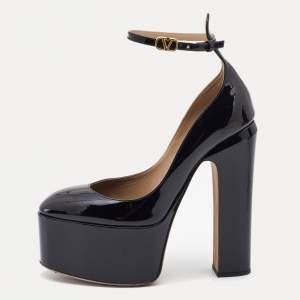 Pre Owned Valentino Black Patent Leather Tan-Go Platform Pumps Size 37