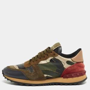 Valentino Multicolor Camouflage Print Canvas and Leather Rockrunner Sneakers Size 36