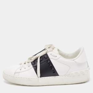 Pre Owned Valentino White/Black Leather Rockstud Untitled Sneakers Size 38