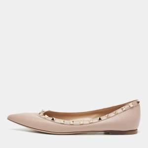 Pre Owned Valentino Dusty Pink Leather Rockstud Ballet Flats Size 40.5 