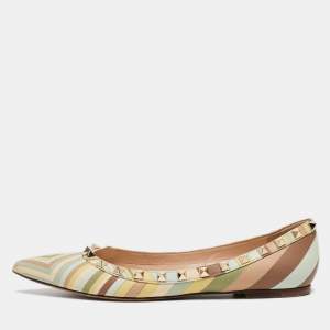 Pre Owned Valentino Multicolor Leather Rockstud Ballet Flats Size 37.5