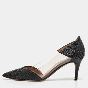 Pre Owned Valentino Black Leather and PVC B-Drape Pumps Size 37.5
