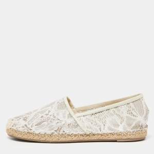 Pre Owned Valentino White Lace Espadrille Flats Size 37
