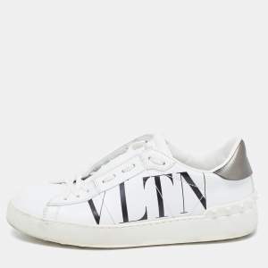 Pre Owned Valentino White Leather VLTN Open Sneakers Size 37