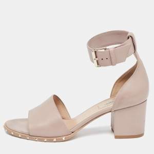 Pre Owned Valentino Dusty Pink Leather Soul Rockstud Ankle Strap Sandals Size 38