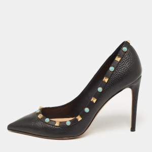 Pre Owned Valentino Black Leather Rolling Rockstud Pumps Size 40