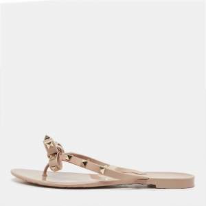 Valentino Pink Rubber Rockstud Thong Flats Size 38