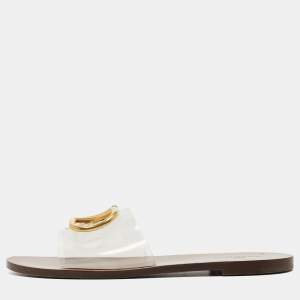 Pre Owned Valentino Transparent PVC VLogo Flat Slides Size 39
