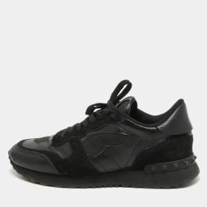 Pre Owned Valentino Black Leather and Suede Rockrunner Law Top Sneakers Size 40