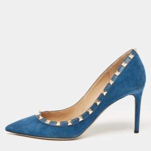 Pre Owned Valentino Blue Suede Rockstud Pumps Size 40