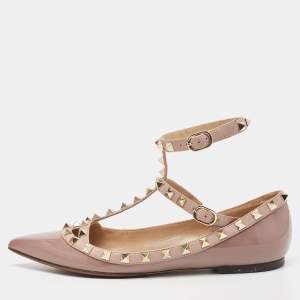 Pre Owned Valentino Old Rose Patent and Leather Rockstud Ballet Flats Size 38