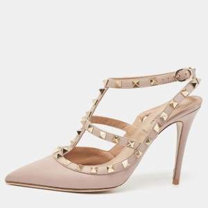 Valentino Dusty Pink Leather Rockstud Ankle Strap Pumps Size 38