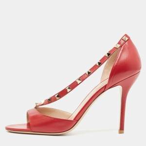 Valentino Dark Red Leather Rockstud Sandals Size 40