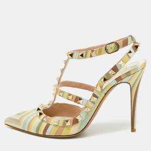 Pre Owned Valentino Multicolor Leather Rockstud Strappy Pointed Toe Pumps Size 39