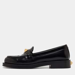 Pre Owned Valentino Black Leather Roman Stud Loafers Size 39