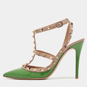 Valentino Green Patent Leather Rockstud Ankle Strap Pumps Size 39