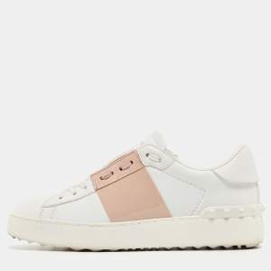 Valentino White/Pink Patent and Leather Open Sneakers Size 35.5