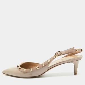 Valentino Beige Patent and Leather Rockstud Slingback Pumps  Size 40