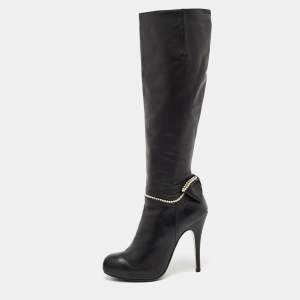 Valentino Black Leather Knee Length Boots Size 38