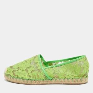 Valentino Green Mesh and Lace Espadrille Flats Size 40