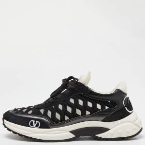 Pre Owned Valentino Black Leather,Suede and Neoprene Lace Up Sneakers Size 36