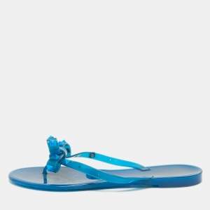 Valentino Blue Rubber Rockstud Thong Flat Sandals Size 38